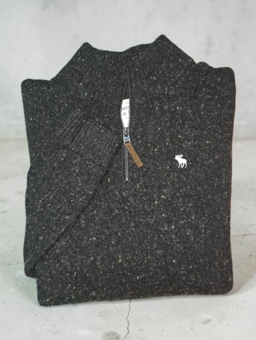 Abercrombie & Fitch Marled Brown Wool Blend Mock Neck Quarter Zip Sweater Sz XXL